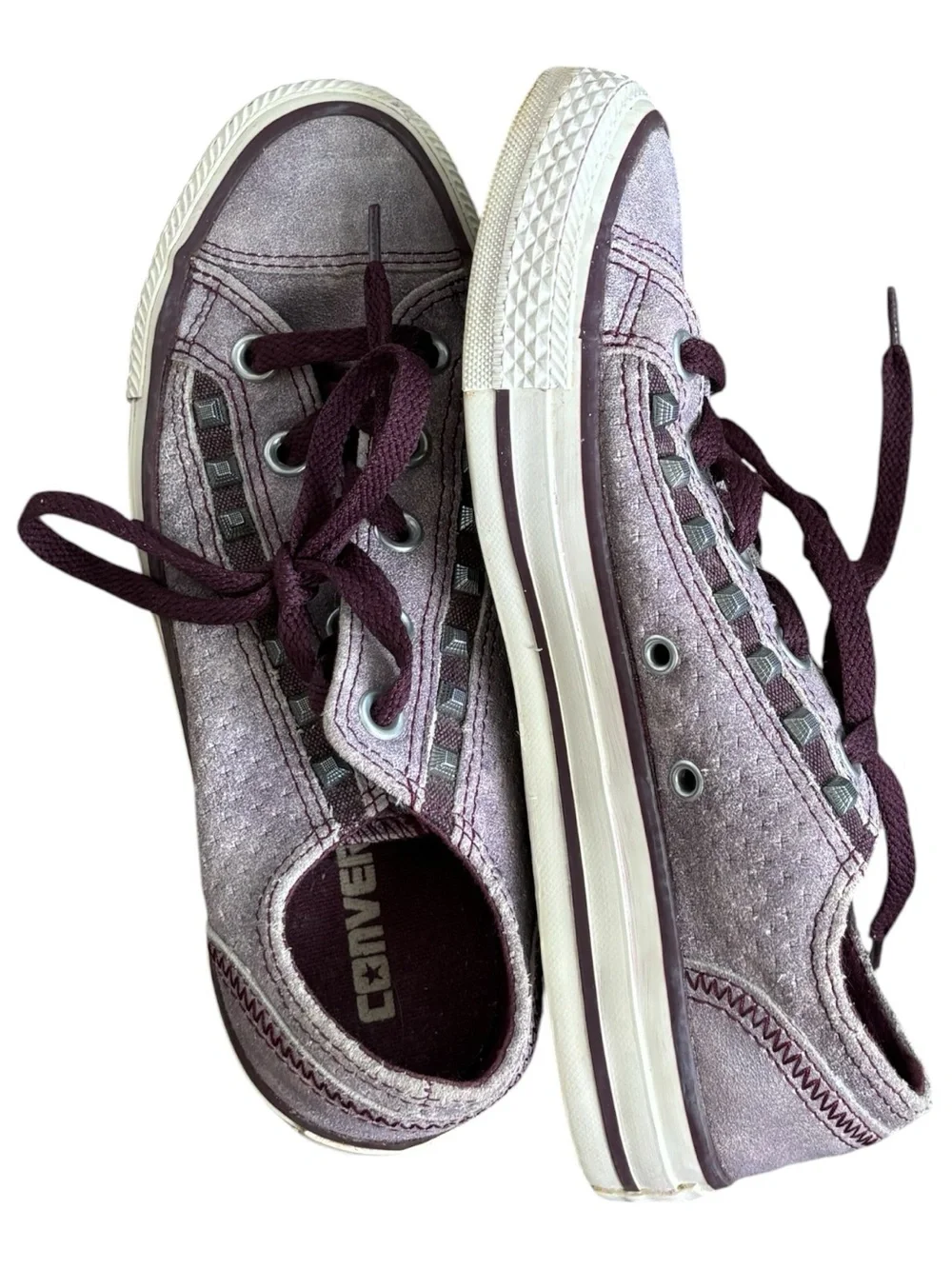 Converse All Stars Leather Studded Sneakers in Dusty Lavender and Dark Purple